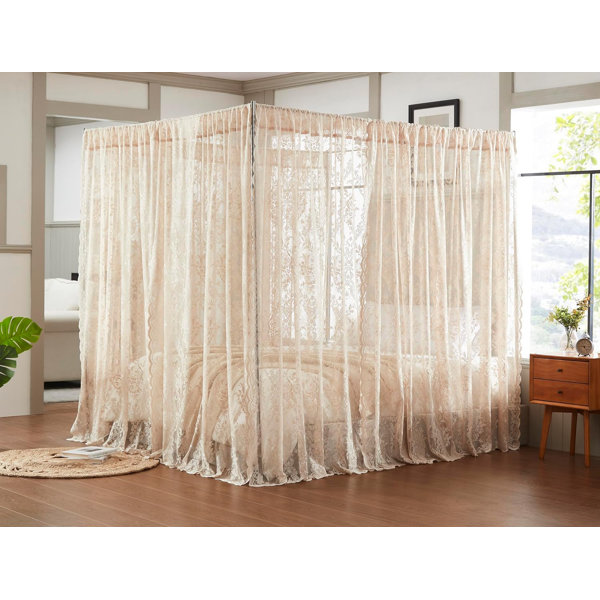 Red Barrel Studio® 8 Piece Lace Canopy Bed Curtains Set With TieBacks